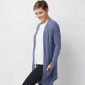 Barefoot Dreams CozyChic Ultra Lite Long Cardigan Sweater Blue Tie Drawstring 2X